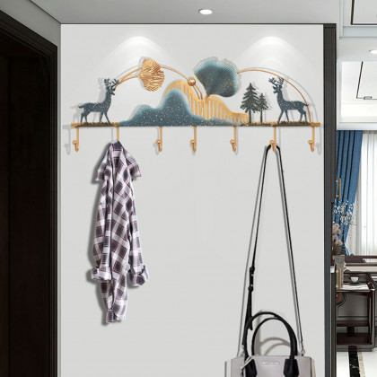 HMR - 31.5" Wide Metal 7-Hook Wall Mounted Coat Rack Modern Hallway Coat Stand