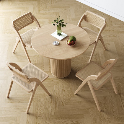 HMR Japandi Folding Solid Wood Natural Dining Chairs - Natural, 4-Pieces