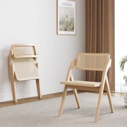 HMR Japandi Folding Solid Wood Natural Dining Chairs - Natural, 4-Pieces