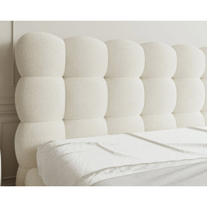 HMR White Boucle Upholstered Platform Bubble Bed Frame - White, King