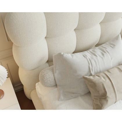 HMR White Boucle Upholstered Platform Bubble Bed Frame - White, King