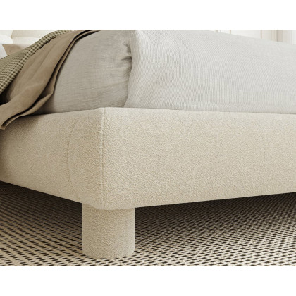 HMR White Boucle Upholstered Platform Bubble Bed Frame - White, King