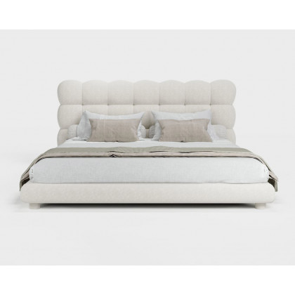 HMR White Boucle Upholstered Platform Bubble Bed Frame - White, King