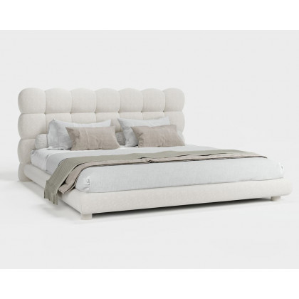 HMR White Boucle Upholstered Platform Bubble Bed Frame - White, King