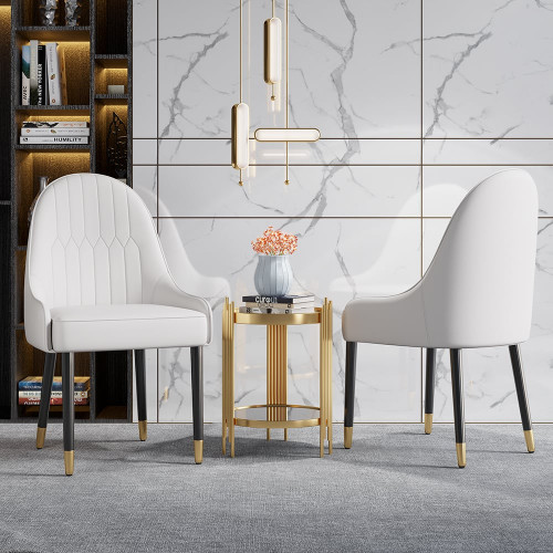 HMR Darg Series Modern PU Leather Upholstery Dining Chairs - Off-White, Set of 8