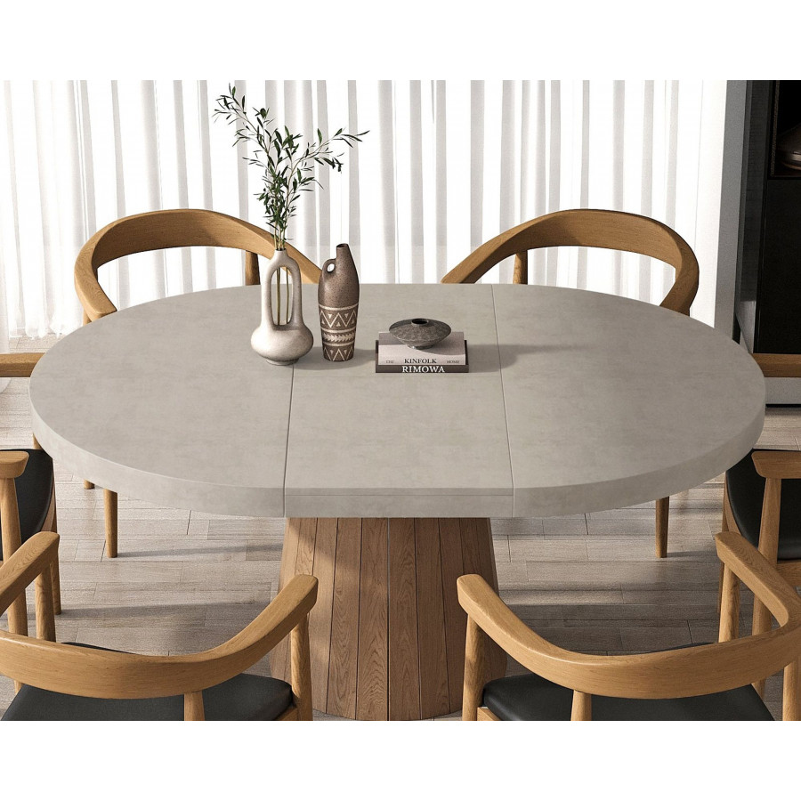 HMR 39"-55" Japandi Style Oval & Round Extendable Wood Dining Table (Seats 4-6 People) - Gray