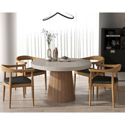 HMR 39"-55" Japandi Style Oval & Round Extendable Wood Dining Table (Seats 4-6 People) - Gray