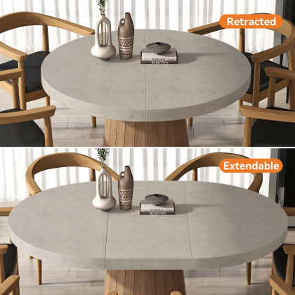HMR 39"-55" Japandi Style Oval & Round Extendable Wood Dining Table (Seats 4-6 People) - Gray