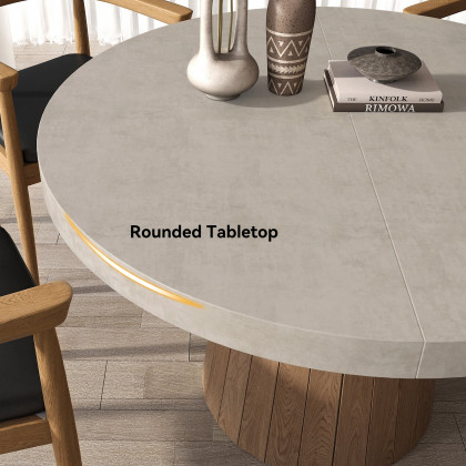 HMR 39"-55" Japandi Style Oval & Round Extendable Wood Dining Table (Seats 4-6 People) - Gray