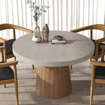 HMR 39"-55" Japandi Style Oval & Round Extendable Wood Dining Table (Seats 4-6 People) - Gray