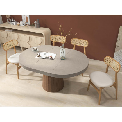 HMR 39"-55" Japandi Style Oval & Round Extendable Wood Dining Table (Seats 4-6 People) - Gray