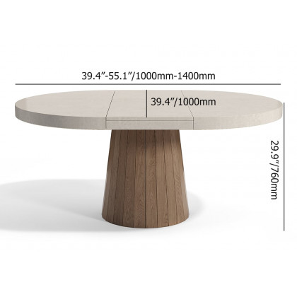 HMR 39"-55" Japandi Style Oval & Round Extendable Wood Dining Table (Seats 4-6 People) - Gray