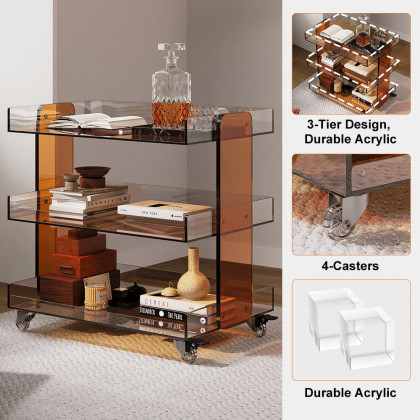 HMR - 23.6" Modern 3-Tier Acrylic Bar Cart