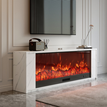 HMR Electric Fireplace TV Stand with Remote Control - White, MDF, 70.9"W×12.6"D×23.6"H