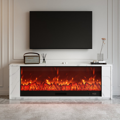 HMR Electric Fireplace TV Stand with Remote Control - White, MDF, 70.9"W×12.6"D×23.6"H