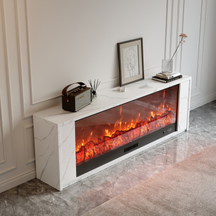 HMR Electric Fireplace TV Stand with Remote Control - White, MDF, 70.9"W×12.6"D×23.6"H