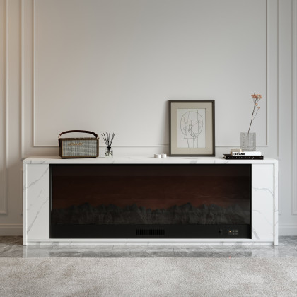 HMR Electric Fireplace TV Stand with Remote Control - White, MDF, 70.9"W×12.6"D×23.6"H