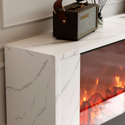 HMR Electric Fireplace TV Stand with Remote Control - White, MDF, 70.9"W×12.6"D×23.6"H