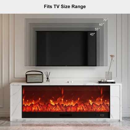 HMR Electric Fireplace TV Stand with Remote Control - White, MDF, 70.9"W×12.6"D×23.6"H