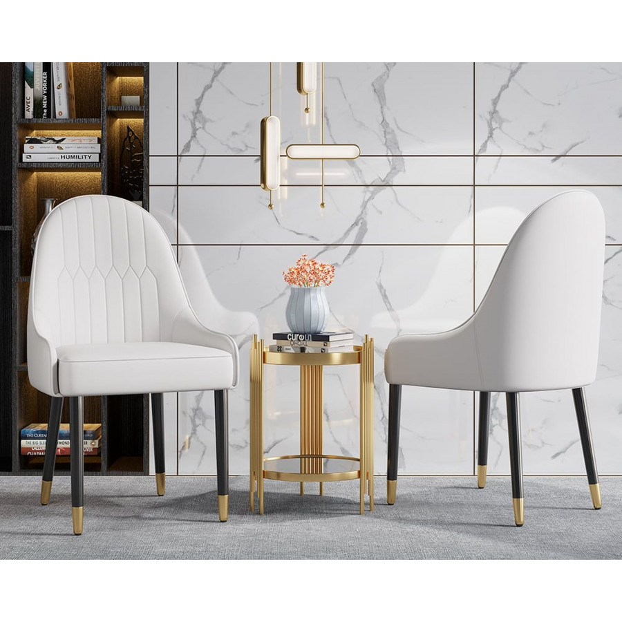 HMR Darg Series Modern PU Leather Upholstery Dining Chairs - Off-White, Set of 4