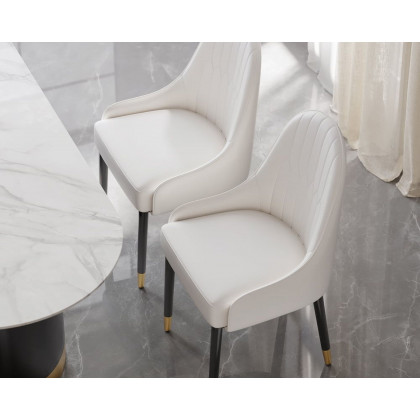HMR Darg Series Modern PU Leather Upholstery Dining Chairs - Off-White, Set of 4