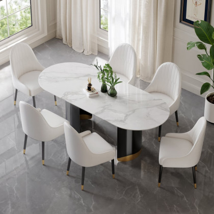 HMR Darg Series Modern PU Leather Upholstery Dining Chairs - Off-White, Set of 4