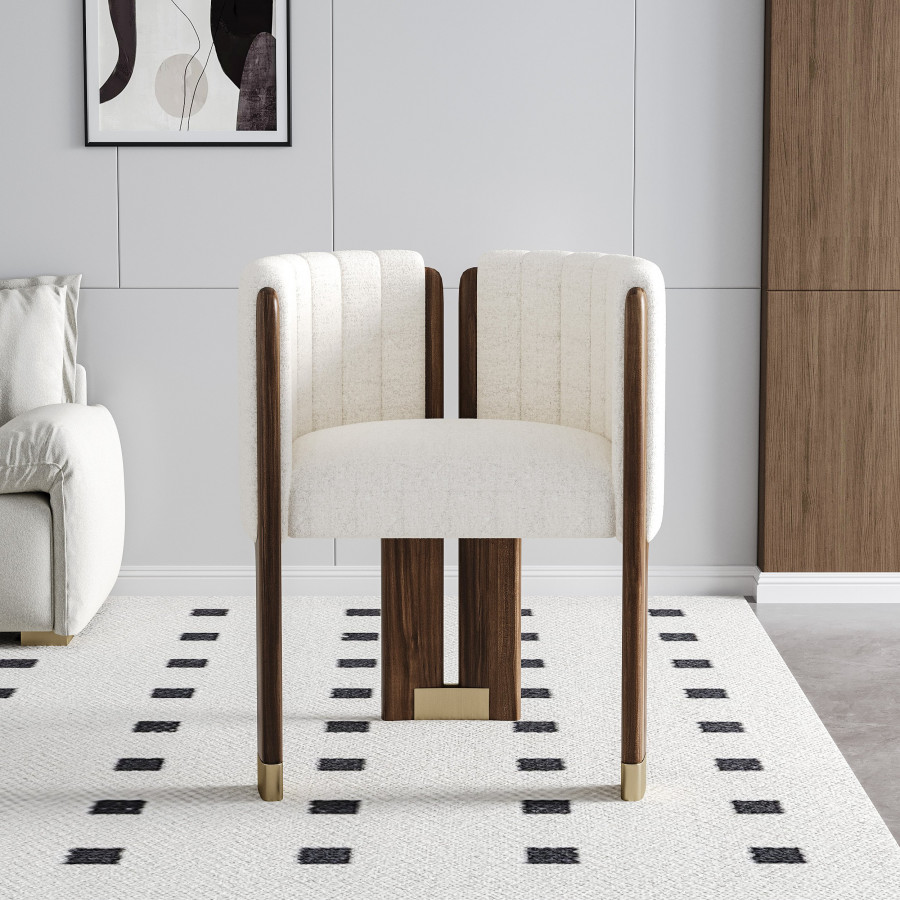 HMR Boucle Fluted Upholstered Accent Chair with Wood Frame - White