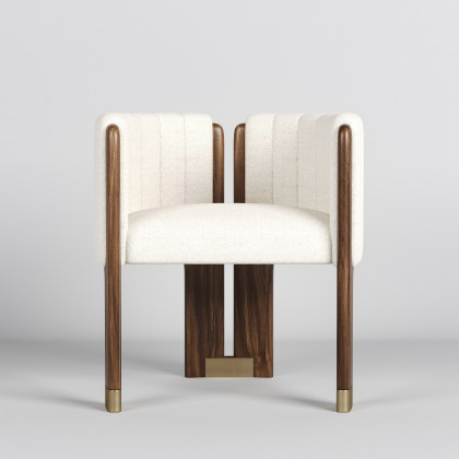 HMR Boucle Fluted Upholstered Accent Chair with Wood Frame - White