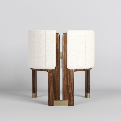 HMR Boucle Fluted Upholstered Accent Chair with Wood Frame - White
