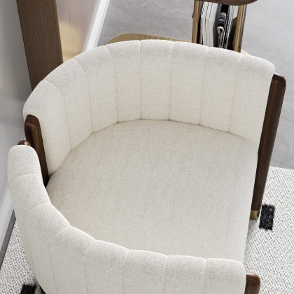 HMR Boucle Fluted Upholstered Accent Chair with Wood Frame - White