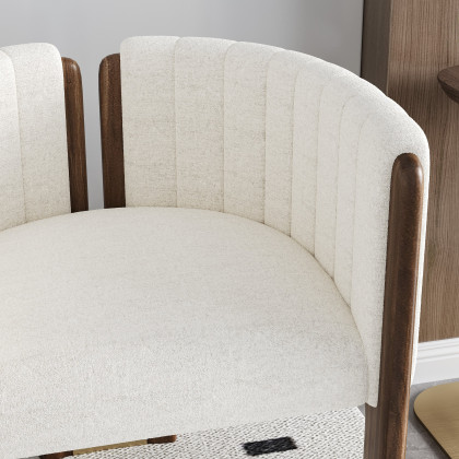 HMR Boucle Fluted Upholstered Accent Chair with Wood Frame - White