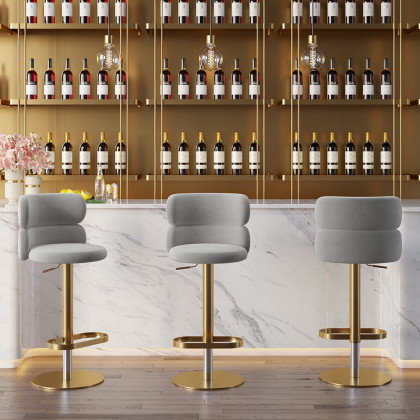 HMR Affordable Luxury Modern Adjustable Swivel Bar Stools with Velvet Upholstery - Gray, 4-Pieces