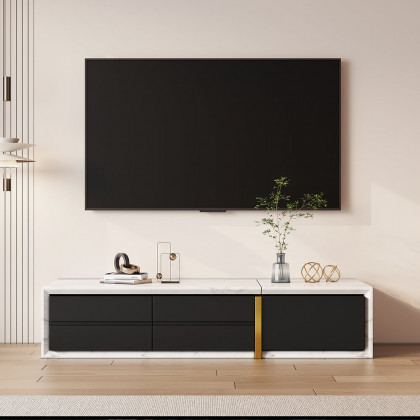 HMR - 51.2'' to 86.6'' Extendable TV Stand White & Black Corner Media Console with 2 Drawers