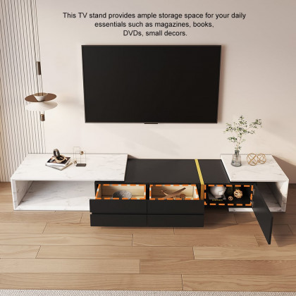 HMR - 51.2'' to 86.6'' Extendable TV Stand White & Black Corner Media Console with 2 Drawers