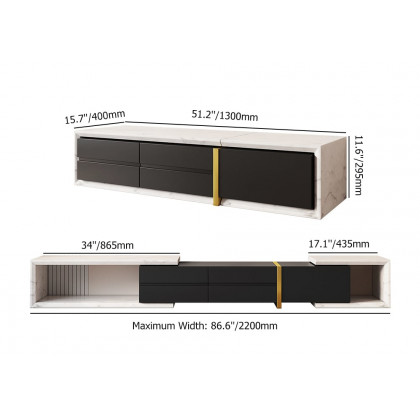 HMR - 51.2'' to 86.6'' Extendable TV Stand White & Black Corner Media Console with 2 Drawers