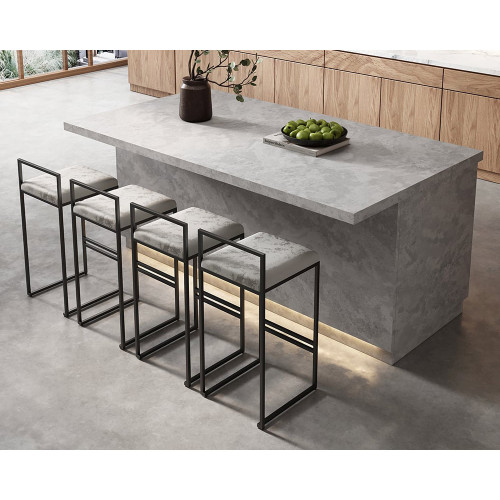 HMR 72'' Japandi Kitchen lsland Gray Counter Stools Set Wooden Storage Kitchen Cabinet - Gray, With 4 Chairs
