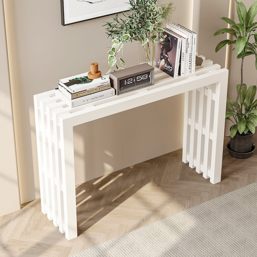 HMR - 48" Modern White Waterfall Console Table Narrow Wooden Entryway Table