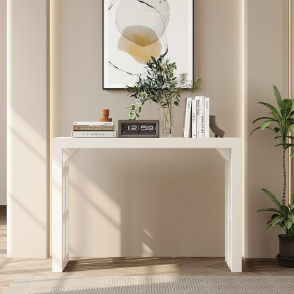 HMR - 48" Modern White Waterfall Console Table Narrow Wooden Entryway Table