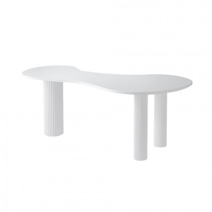 HMR - 55.1" Japandi White Curved Desk Home Office Pedestal Desk with 3 Legs Writing Desk