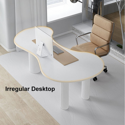 HMR - 55.1" Japandi White Curved Desk Home Office Pedestal Desk with 3 Legs Writing Desk