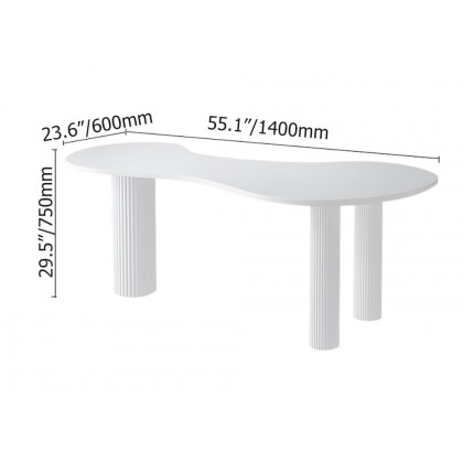 HMR - 55.1" Japandi White Curved Desk Home Office Pedestal Desk with 3 Legs Writing Desk