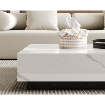 HMR Sintered Stone Electric Fireplace TV Stand & Coffee Table Set - White, 70.9"W x 12.6"D x 23.6"H
