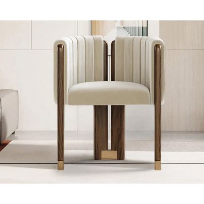 HMR - Velvet Fluted Upholstered Accent Chair with Wood Frame