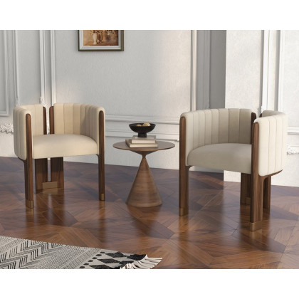 HMR Velvet Fluted Upholstered Accent Chair with Wood Frame (Set of 4) - Beige