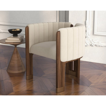 HMR Velvet Fluted Upholstered Accent Chair with Wood Frame (Set of 4) - Beige