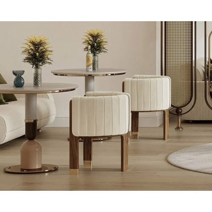 HMR Velvet Fluted Upholstered Accent Chair with Wood Frame (Set of 4) - Beige