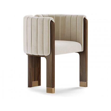 HMR Velvet Fluted Upholstered Accent Chair with Wood Frame (Set of 4) - Beige