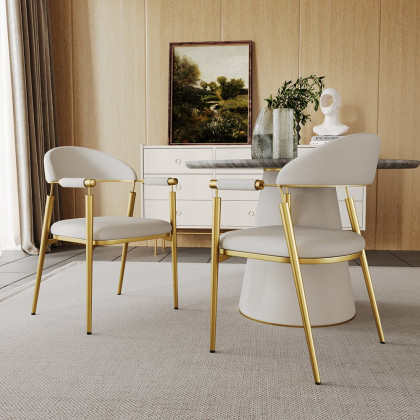 HMR - Set of 2 Affordable Luxury Modern Dining Chairs with PU Leather Upholstery White