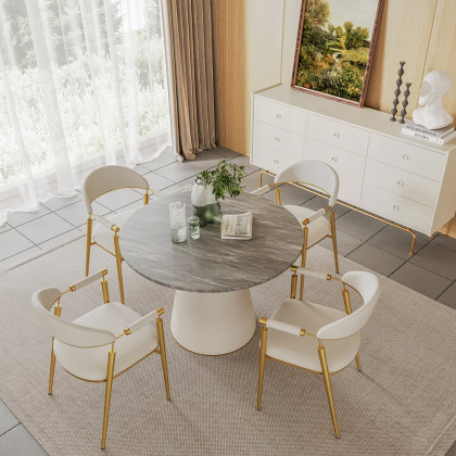 HMR - Set of 2 Affordable Luxury Modern Dining Chairs with PU Leather Upholstery White