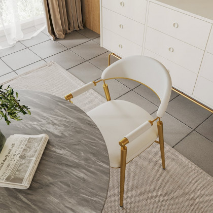 HMR - Set of 2 Affordable Luxury Modern Dining Chairs with PU Leather Upholstery White